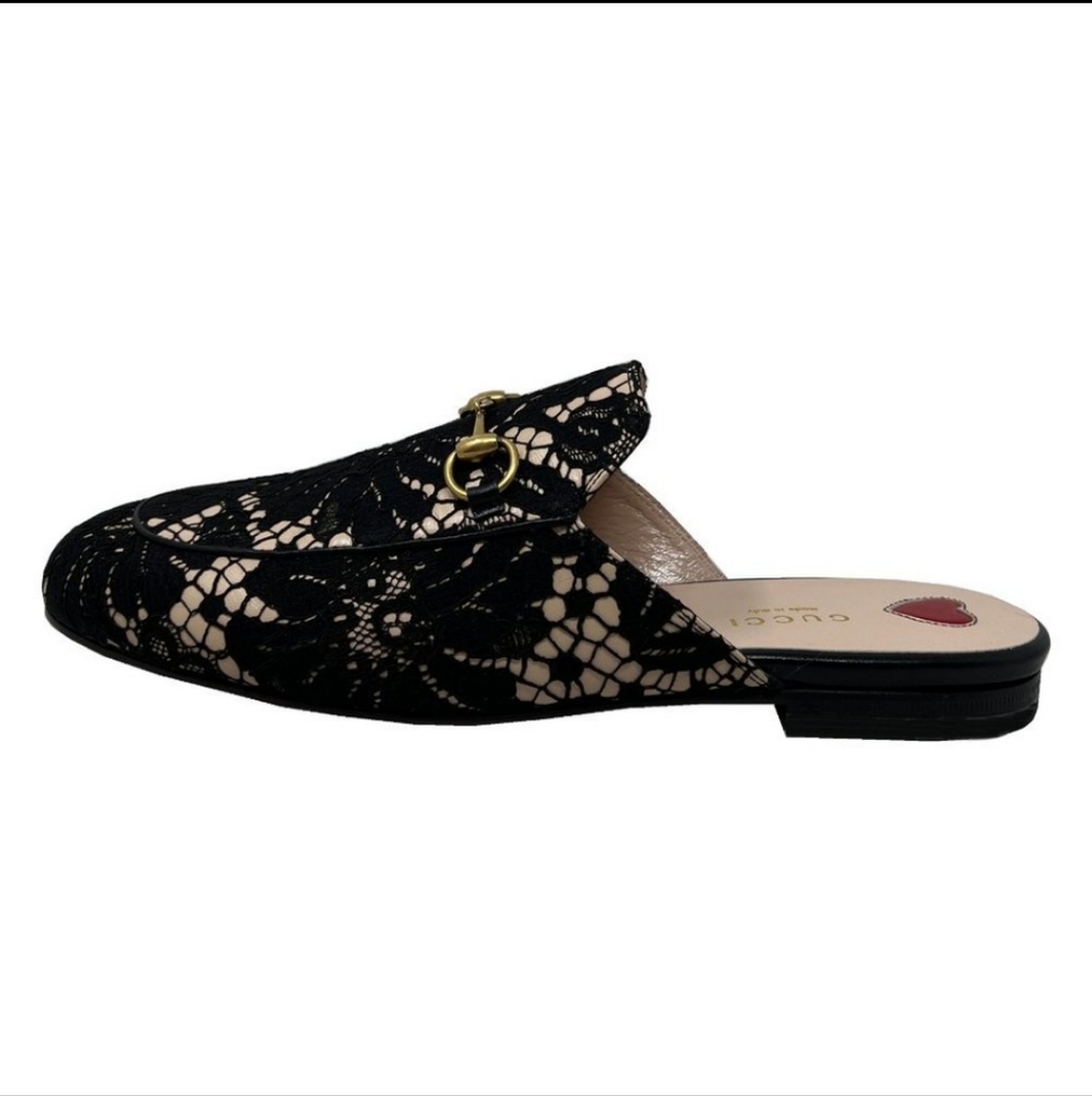 Gucci Princetown Horsebit Lace Leather Black Nude Loafer Mule Flat Slipper 37 - Picture 2 of 8